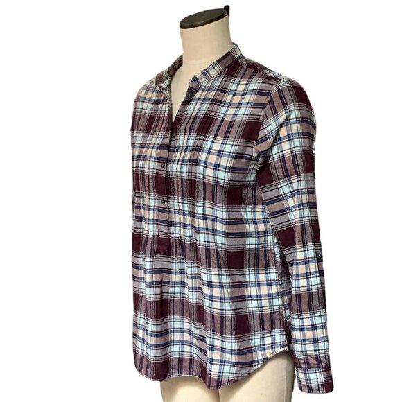 Lands' End Wm Plaid Cotton Flannel Pintuck Button Blouse Sz 6 Roll Tab 210H - Picture 4 of 9